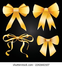 Set of Golden Gift Bow Vector