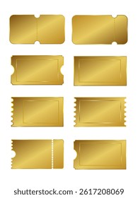 A set of golden gift coupons.  Templates and discount banners. A label for discounts in the store, online promotions. Invitation to a party, cinema, concert, event, festival
