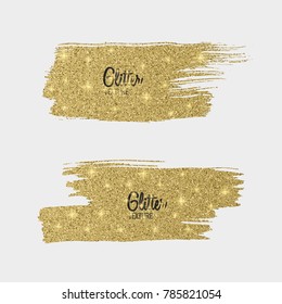 Set of golden glitter brushes on white background, shiny, luxury effect for your design. Vector eps 10