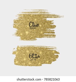 Set of golden glitter brushes on white background, shiny, luxury effect for your design. Vector eps 10