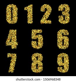 Conjunto de elementos de design dourado glitter.Número