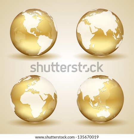 Set of golden globes on beige background, illustration.