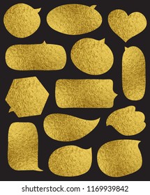 Set of golden glossy bubbles isolated on black background, vector