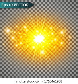 
Set of golden glowing effects lights isolated on transparent background. A flash of sunshine with rays and spotlight. Glow effect. The star burst with brilliance.