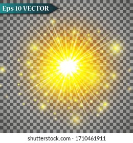 
Set of golden glowing effects lights isolated on transparent background. A flash of sunshine with rays and spotlight. Glow effect. The star burst with brilliance.