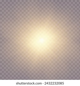 set of golden glowing light effects isolated on a transparent background. Sun flashes with rays and spotlight, creating a glowing light effect. Starburst with glitter effect.