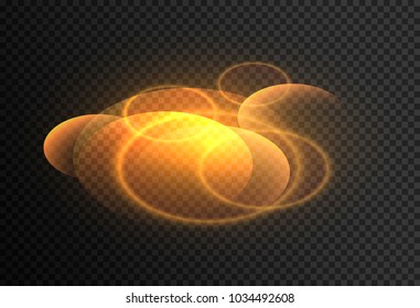 Set of golden glowing lights effects isolated on transparent background. Sun flash with rays and spotlight. Glow light effect. Star burst with sparkles.