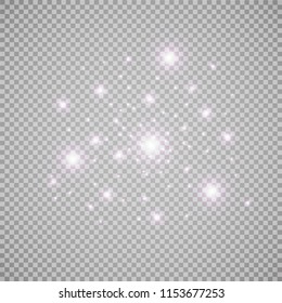 Set of golden glowing lights effects isolated on transparent background. Sun flash with rays and spotlight. Glow light effect. Star burst with sparkles.
