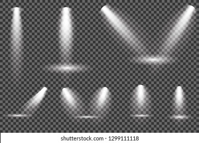 Set of golden glowing lights effects isolated on transparent background. Sun flash with rays and spotlight. Glow light effect. Star burst with sparkles. 