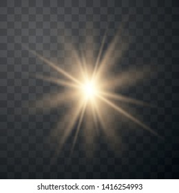 Set of golden glowing lights effects isolated on transparent background. Sun flash with rays and spotlight. Special effect isolated on transparent background.