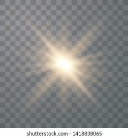 Set of golden glowing lights effects isolated on transparent background. Sun flash with rays and spotlight. Special effect isolated on transparent background.