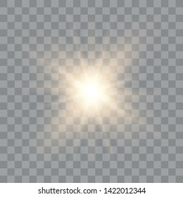 Set of golden glowing lights effects isolated on transparent background. Sun flash with rays and spotlight. Special effect isolated on transparent background.