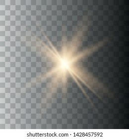 Set of golden glowing lights effects isolated on transparent background. Sun flash with rays and spotlight. Special effect isolated on transparent background.