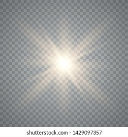 Set of golden glowing lights effects isolated on transparent background. Sun flash with rays and spotlight. Special effect isolated on transparent background.