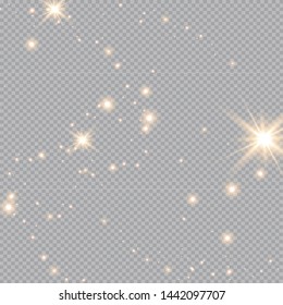 Set of golden glowing lights effects isolated on transparent background. Glow light effect. Star burst with sparkles.