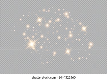 Set of golden glowing lights effects isolated on transparent background. Glow light effect. Star burst with sparkles.