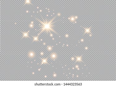 Set of golden glowing lights effects isolated on transparent background. Glow light effect. Star burst with sparkles.