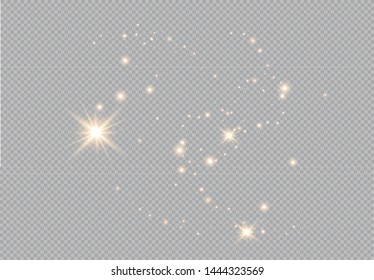 Set of golden glowing lights effects isolated on transparent background. Glow light effect. Star burst with sparkles.