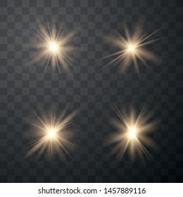 Set of golden glowing lights effects isolated on transparent background. Vector illustration eps10.