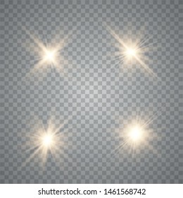 Set of golden glowing lights effects isolated on transparent background. Vector illustration eps10.