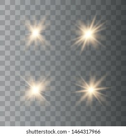 Set of golden glowing lights effects isolated on transparent background. Vector illustration eps10.
