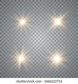 Set of golden glowing lights effects isolated on transparent background. Vector illustration eps10.