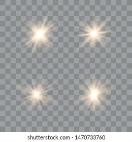 Set of golden glowing lights effects isolated on transparent background. Vector illustration eps10.