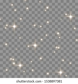 Set of golden glowing lights effects isolated on transparent background. Sun flash with rays and spotlight. Glow light effect. Star burst with sparkles.