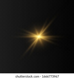 Set of Golden glowing lights effects isolated on transparent background. Flash of the sun with rays and searchlight. The glow effect. The star burst into brilliance.