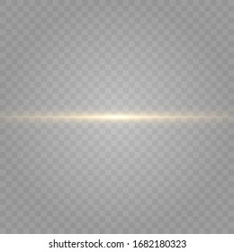 Juego de luces brillantes doradas efectos aislados sobre fondo transparente. Flash del sol con rayos y luz reflectante. El efecto resplandeciente. La estrella estalló en brillantez.