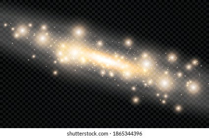 Set of golden glowing lights effects isolated on transparent background. Sun flash with rays and spotlight. Glow light effect. Star burst with sparkles.