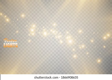 
Set of golden glowing lights effects isolated on transparent background. Flash of the sun with rays and a searchlight. Glow effect. The star burst with brilliance.