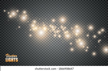 
Set of golden glowing lights effects isolated on transparent background. Flash of the sun with rays and a searchlight. Glow effect. The star burst with brilliance.