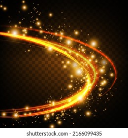 Set of golden glowing lights effects isolated on transparent background. Sun flash with rays and spotlight. Glow light effect. Star burst with sparkles.

