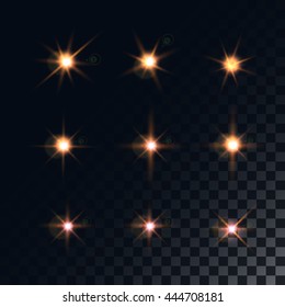 Set of golden glowing lights effects. Easy replacement of the background. 
