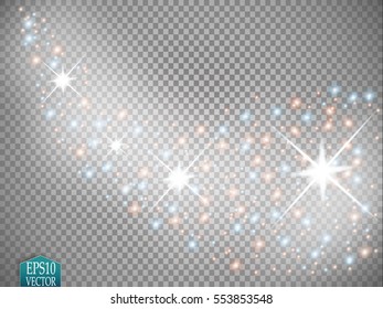 Set of golden glowing lights effects isolated on transparent background. Sun flash with rays and spotlight. Glow light effect. Star burst with sparkles.
