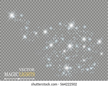 Conjunto de efectos de luces brillantes doradas aisladas sobre fondo transparente. Flash de sol con rayos y foco. Efecto de luz brillante. Estrella estalló con destellos.

