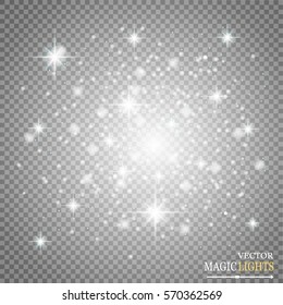 Set of golden glowing lights effects isolated on transparent background. Sun flash with rays and spotlight. Glow light effect. Star burst with sparkles.
