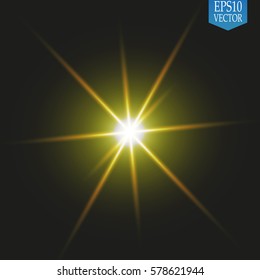 Set of golden glowing lights effects isolated on transparent background. Sun flash with rays and spotlight. Glow light effect. Star burst with sparkles.

