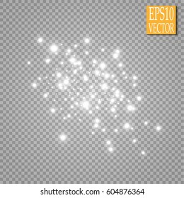 Set of golden glowing lights effects isolated on transparent background. Sun flash with rays and spotlight. Glow light effect. Star burst with sparkles.

