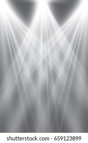 Set of golden glowing lights effects isolated on transparent background. Sun flash with rays and spotlight. Glow light effect. Star burst with sparkles.