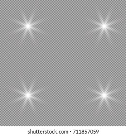 Set of golden glowing lights effects isolated on transparent background. Sun flash with rays and spotlight. Glow light effect. Star burst with sparkles.