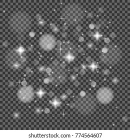 Set of golden glowing lights effects isolated on transparent background. Sun flash with rays and spotlight. Glow light effect. Star burst with sparkles.