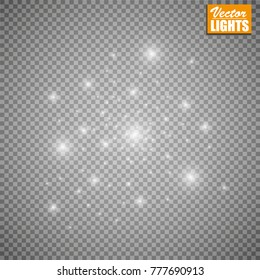Set of golden glowing lights effects isolated on transparent background. Sun flash with rays and spotlight. Glow light effect. Star burst with sparkles.
