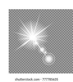 Set of golden glowing lights effects isolated on transparent background. Sun flash with rays and spotlight. Glow light effect. Star burst with sparkles.