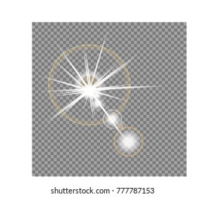 Set of golden glowing lights effects isolated on transparent background. Sun flash with rays and spotlight. Glow light effect. Star burst with sparkles.