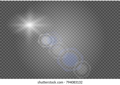 Set of golden glowing lights effects isolated on transparent background. Sun flash with rays and spotlight. Glow light effect. Star burst with sparkles.