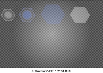Set of golden glowing lights effects isolated on transparent background. Sun flash with rays and spotlight. Glow light effect. Star burst with sparkles.