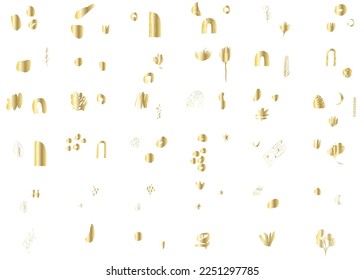 Ensemble d'éléments dorés, dégradés, abstractions, lignes, points, éléments, pour la conception d'invitations, de designs.