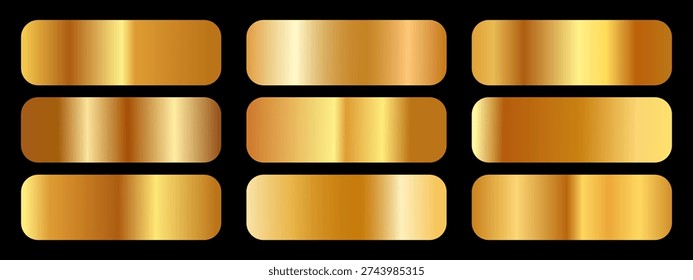 Set of golden gradient. Elegant golden bright gradient swatch collection